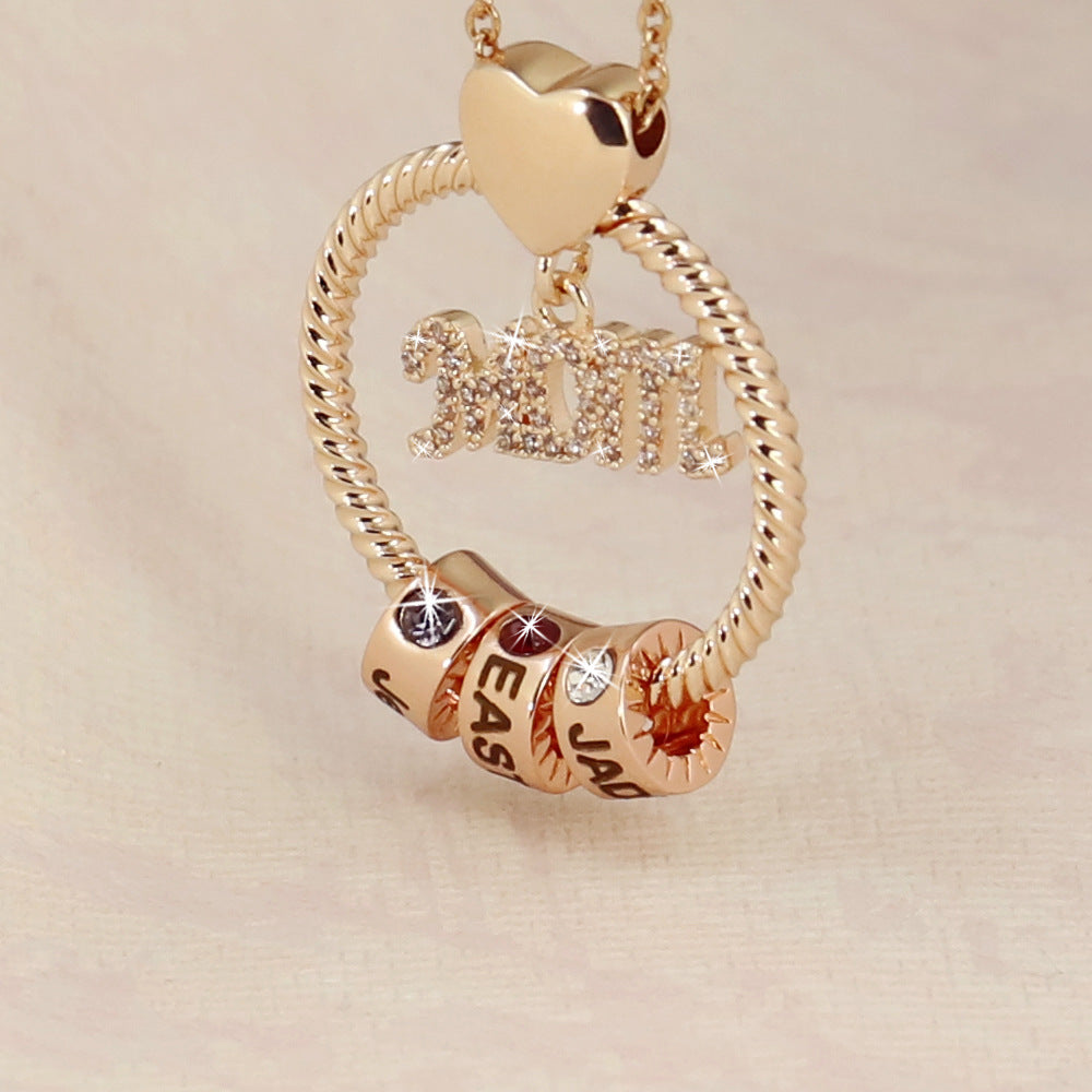 Venta al por mayor, collar de cuentas de anillo de diamante para mamá, regalo para el día de la madre con diamantes de color cobre